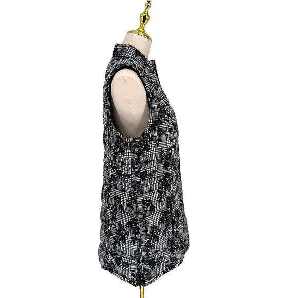 NWT J. Jill Down Puffer Vest Size SMALL Black Floral Houndstooth 2-Way Zip $149 - Picture 8 of 12